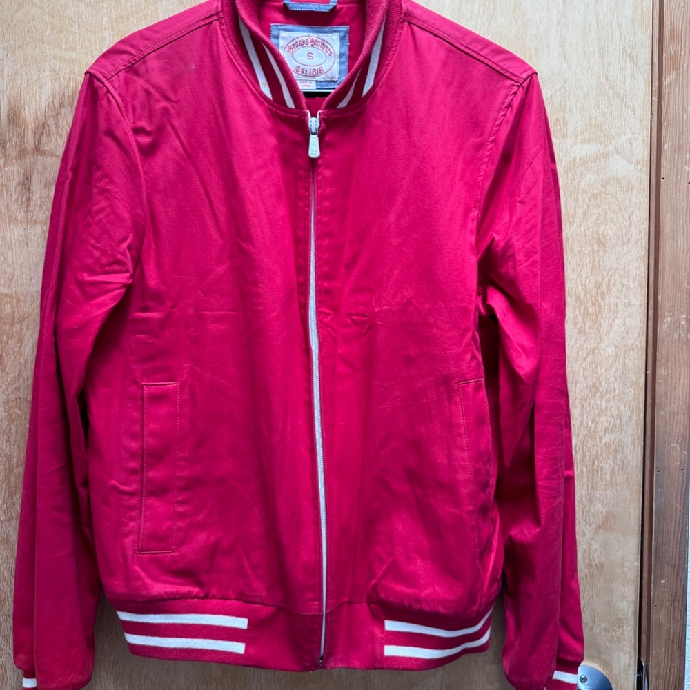 Vintage 80s Brooks-Brothers Varsity Bomber Jacket Red Mens Size S